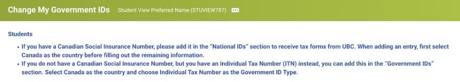 Adding your Social Insurance Number (SIN) or International Tax Number ...